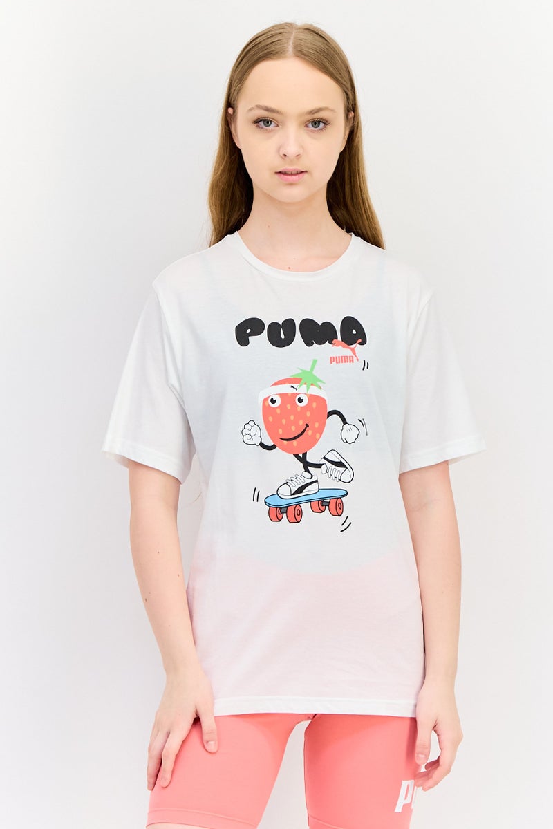 PUMA Women Relaxed Fit Graphic Print Short Sleeve Outdoor T-Shirt, White - Image 1