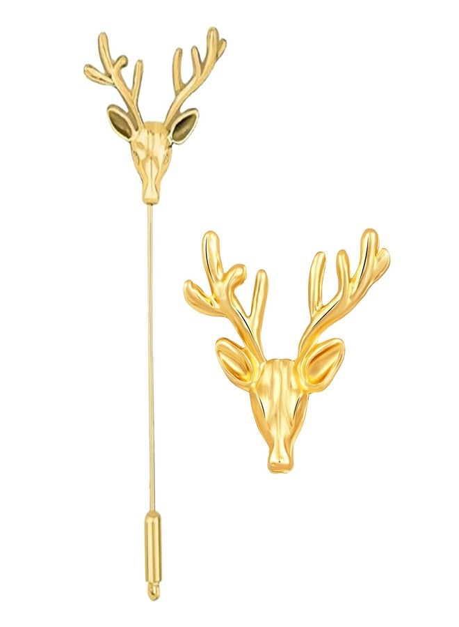 Mahi Combo of Deer-Face Shaped Wedding Brooch/Lapel Pin for Men (CO1105665G) - Image 1