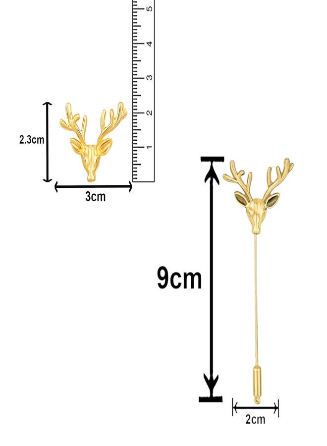 Mahi Combo of Deer-Face Shaped Wedding Brooch/Lapel Pin for Men (CO1105665G) - Image 4
