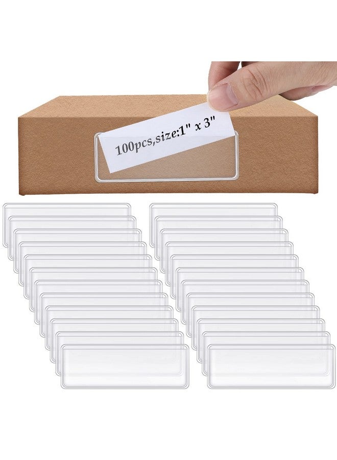 Meanplan Selfadhesive Label Holders Shelf Tag 3 X 1 Inch Self Stick Index Card Pockets Clear Plastic Shelf Tag Long Side Open Price Tag For Supermarket Bookshelf Mailbox Business Library Students (100 Pcs) - Image 1