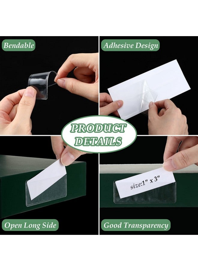 Meanplan Selfadhesive Label Holders Shelf Tag 3 X 1 Inch Self Stick Index Card Pockets Clear Plastic Shelf Tag Long Side Open Price Tag For Supermarket Bookshelf Mailbox Business Library Students (100 Pcs) - Image 3