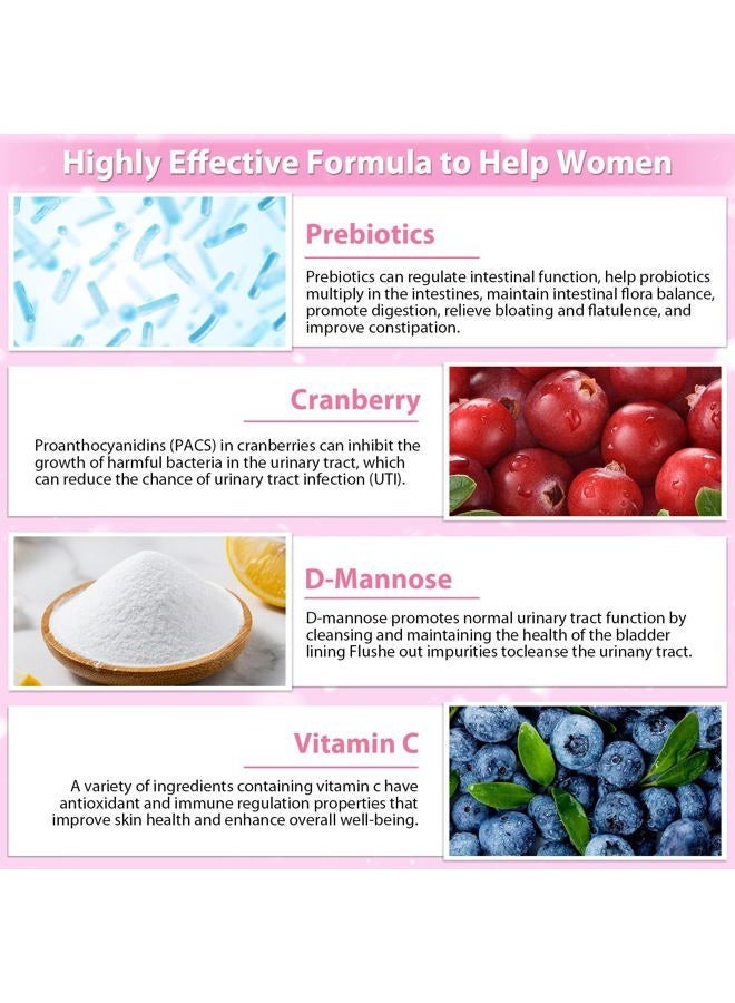 KFG Women's Probiotic Powder, with 120 Billion CFUs, 20 Strains, 3Organic Prebiotics, Cranberry, Digestive Enzymes & D-Mannose, for Boost Immune, Digestive, Gut, Vaginal & Urinary Health, 40 Packets - Image 2