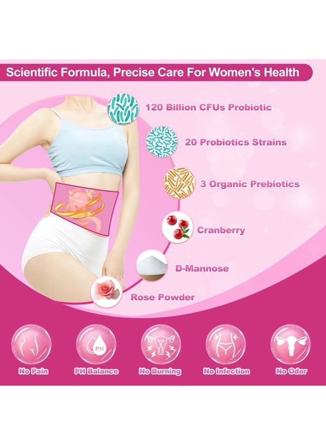 KFG Women's Probiotic Powder, with 120 Billion CFUs, 20 Strains, 3Organic Prebiotics, Cranberry, Digestive Enzymes & D-Mannose, for Boost Immune, Digestive, Gut, Vaginal & Urinary Health, 40 Packets - Image 5