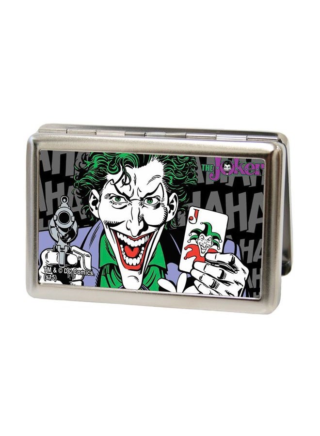 Buckle Down Business Card Holder - Joker w/Pistol & Card HAHA Black/Gray - Large - Image 1