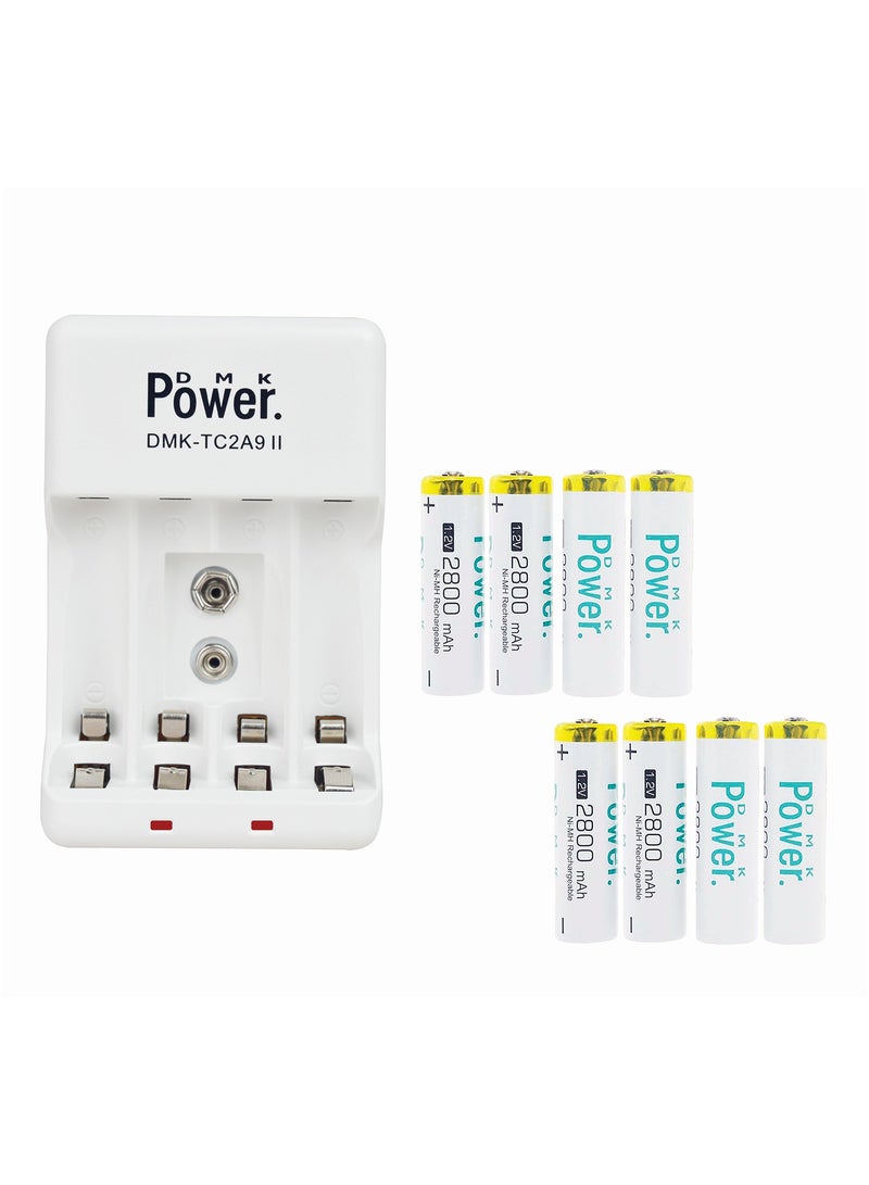DMK Power DMK Power 8pcs AA 2800mAh 1.2v NIMH Rechargeable Batteries with TC2A9 II AA AAA 9V Battery Charger - Compact and Efficient used for Home and Travel Use…… - Image 1