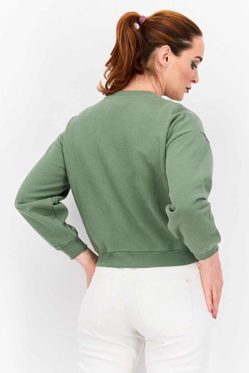 Misfit Women Crew Neck Graphic Print Long Sleeves Sweatshirt, Olive - Image 3