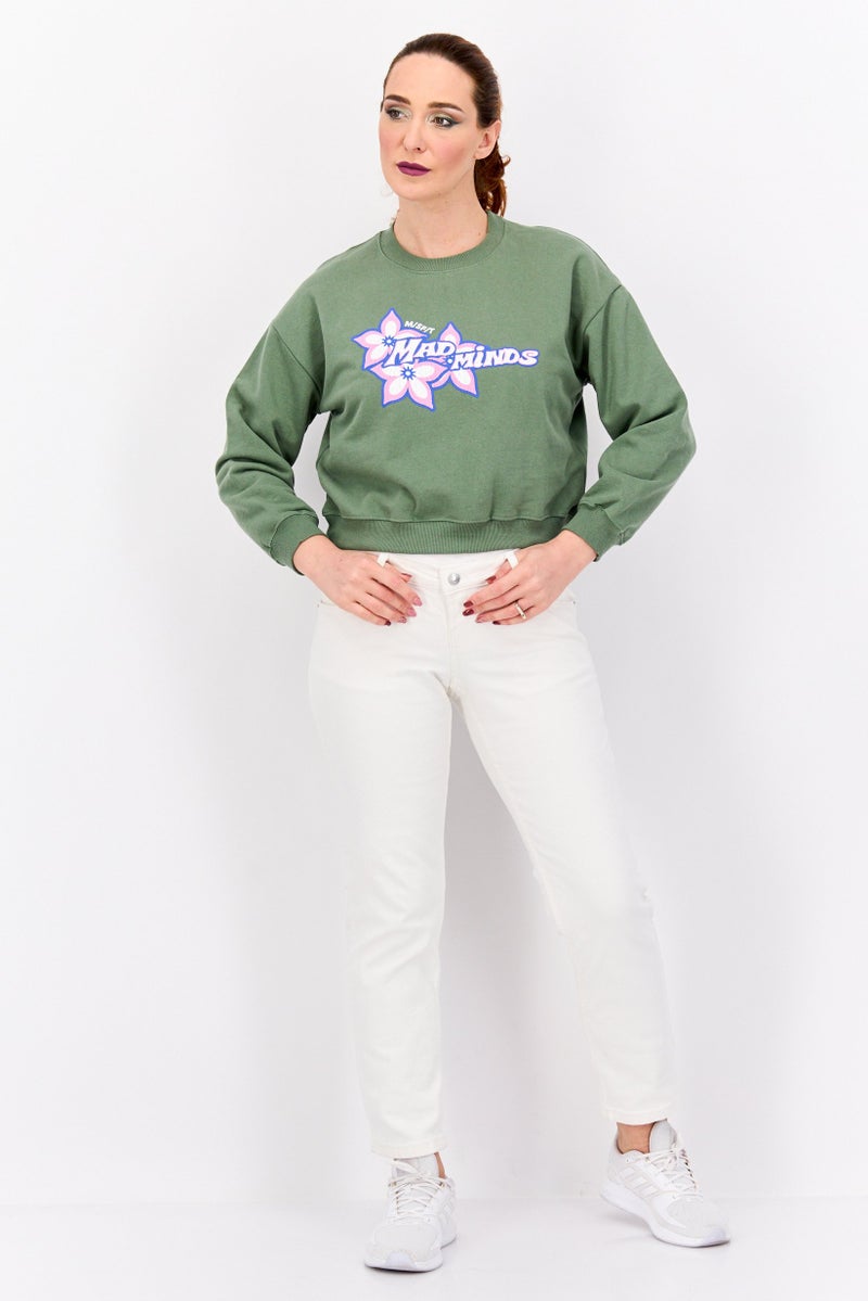 Misfit Women Crew Neck Graphic Print Long Sleeves Sweatshirt, Olive - Image 4