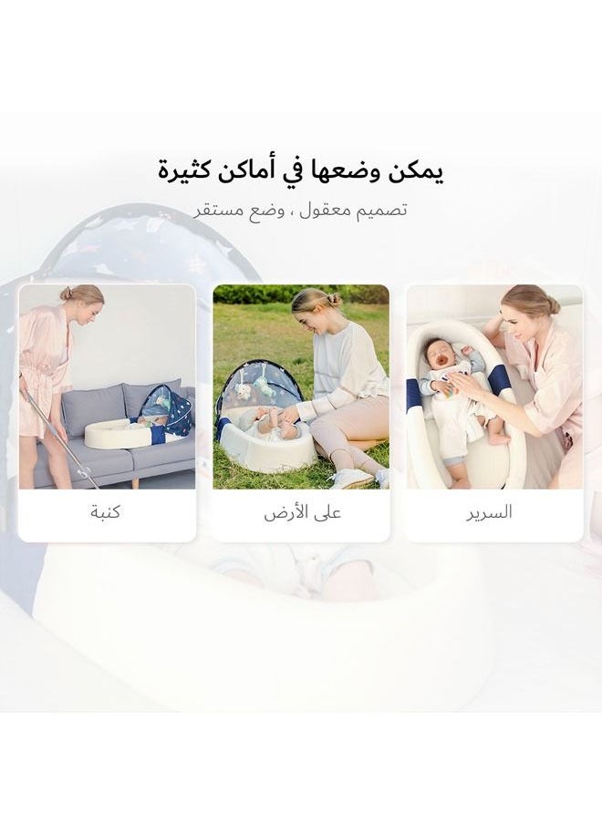 hibobi Baby Pure Cotton Star Pattern Include Mosquito Net Awning Mommy Bag Foldable Portable Sleeping Crib 87*48*14cm (Navy Blue)  - Image 5