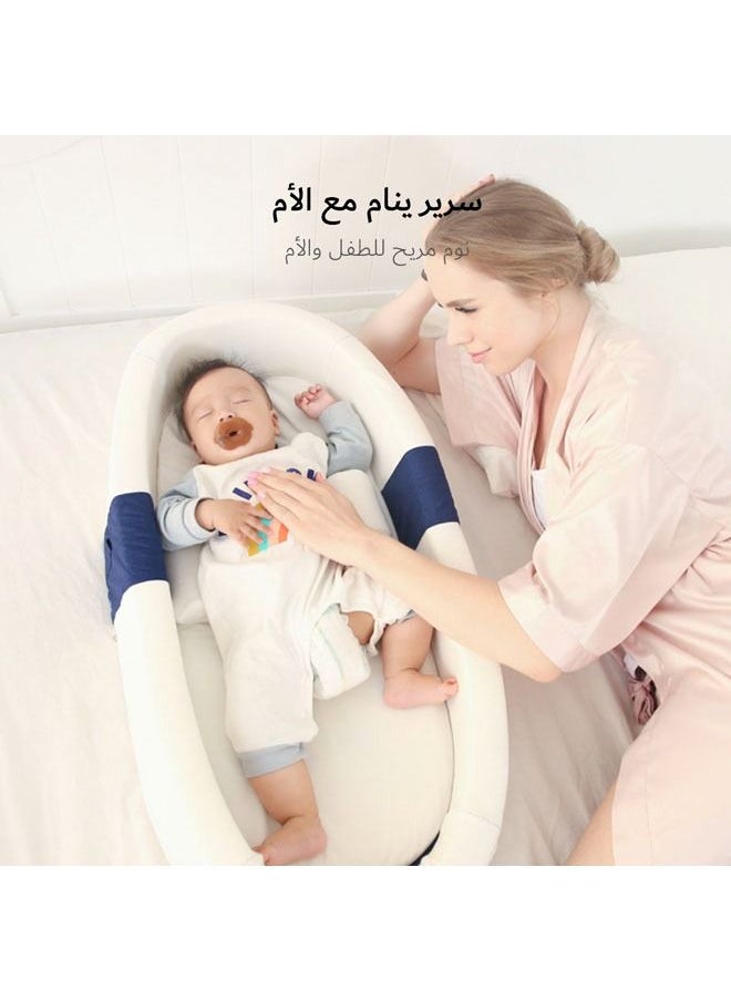 hibobi Baby Pure Cotton Star Pattern Include Mosquito Net Awning Mommy Bag Foldable Portable Sleeping Crib 87*48*14cm (Navy Blue)  - Image 4