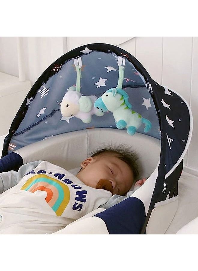 hibobi Baby Pure Cotton Star Pattern Include Mosquito Net Awning Mommy Bag Foldable Portable Sleeping Crib 87*48*14cm (Navy Blue)  - Image 2