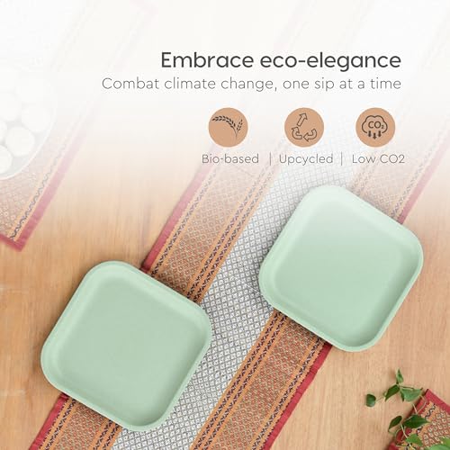 Eha Set of 4 Earth-Friendly Snack Plate | 8 inch |Snacks Serving Plates Made with Bamboo Fibers & Rice Husk Fiber | Microwave Safe Plates |Plates for Hot & Cold Servings |Multi Colour - Image 3