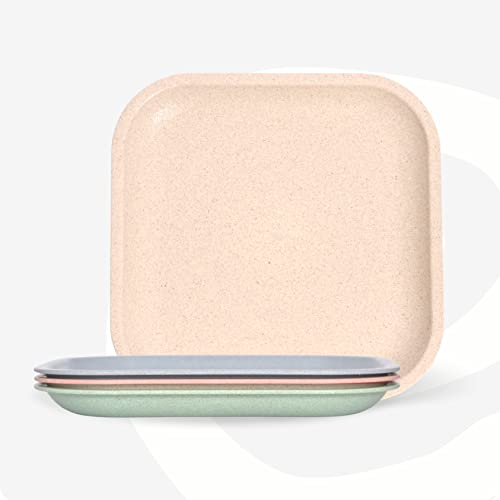 Eha Set of 4 Earth-Friendly Snack Plate | 8 inch |Snacks Serving Plates Made with Bamboo Fibers & Rice Husk Fiber | Microwave Safe Plates |Plates for Hot & Cold Servings |Multi Colour - Image 1