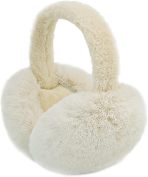 THE DDS STORE Muffs for Women - Winter Ear Warmers - Soft & Warm Cable Knit Furry Fleece Earmuffs - Ear Covers for Cold Weather Puffy Fluffy Earmuffs (Beige) - Image 1
