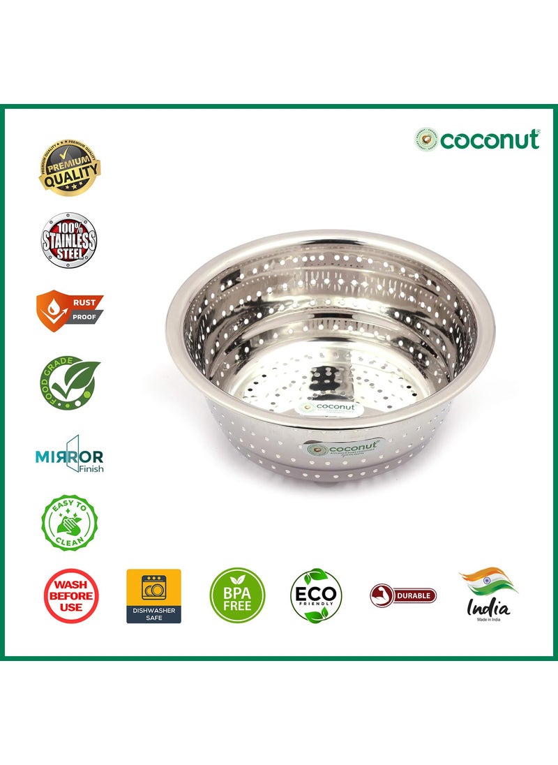 Coconut Coconut Stainless Steel Rice, Fruits & Vegetables Basin Strainer/Colander for Kitchen - 1 Unit - (Diamater- 7 Inches)  - Image 3