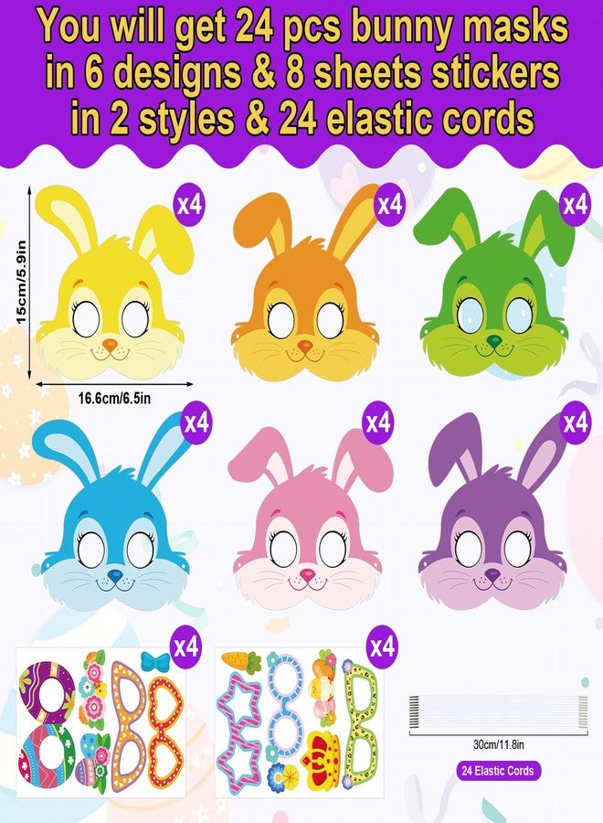Sealmic 24 Sets Easter Bunny Mask Craft Kits Make Your Own Paper Mask Crafts Easter Rabbits Face Stickers Bunny DIY Art for Kids Spring Classroom Activities Gift Celebration Supplies Party Decorations Favors - Image 2