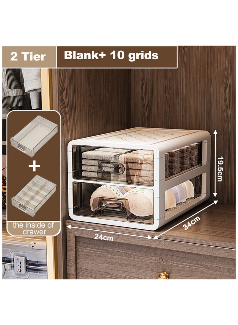Vparty Underwear Organizer Drawer, 2 Tiers Underwear Storage Drawer, Stackable Closet Organizers and Storage Box for Bras, Socks, Scarves, Ties, Belt (2 Tier- 1 grid+10 grids)  - Image 2
