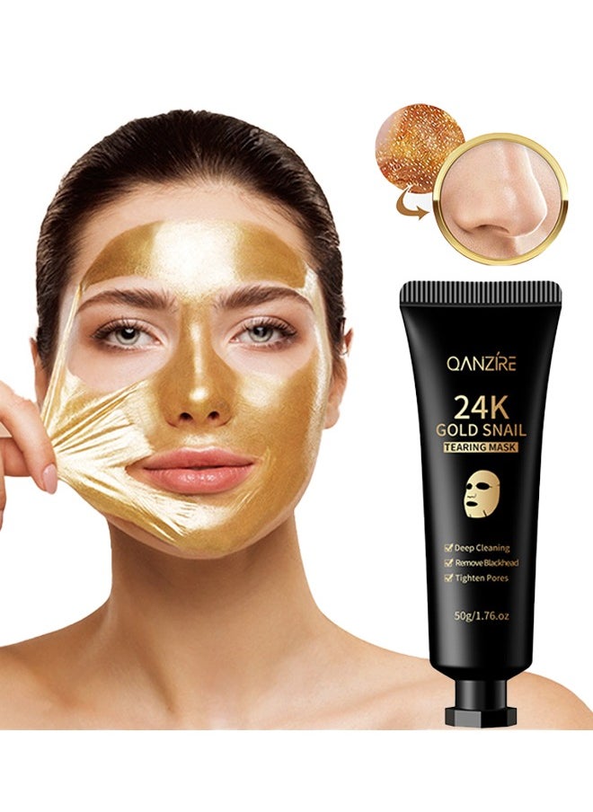 QANZIRE - 24K Gold Snail Tearing Mask-Deep Ceansing & Tighten Pores Gold Peel,Lifts, Soothes & Hydrates Skin For Luminous Finish 50g - Image 1
