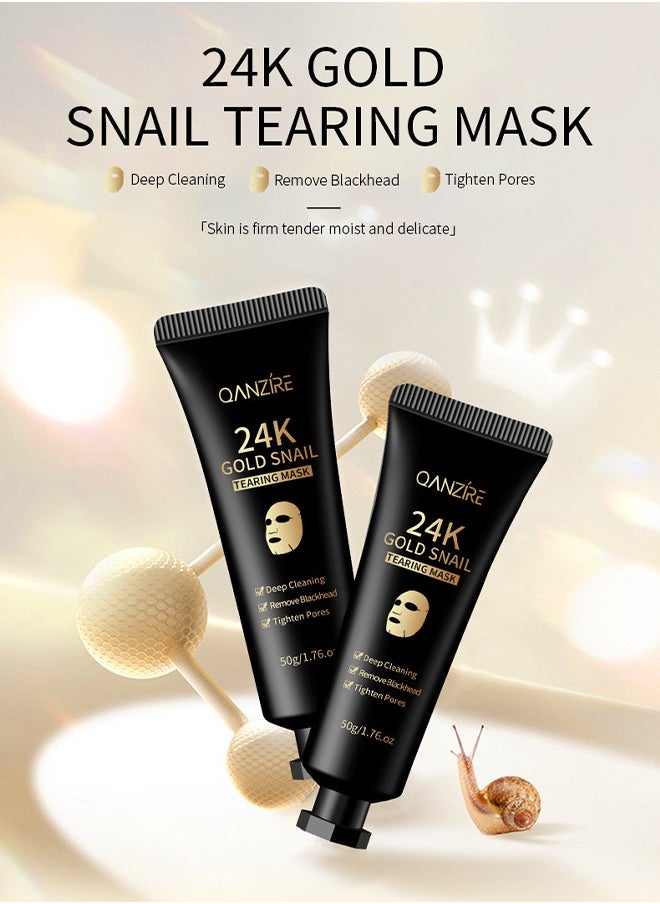 QANZIRE - 24K Gold Snail Tearing Mask-Deep Ceansing & Tighten Pores Gold Peel,Lifts, Soothes & Hydrates Skin For Luminous Finish 50g - Image 1