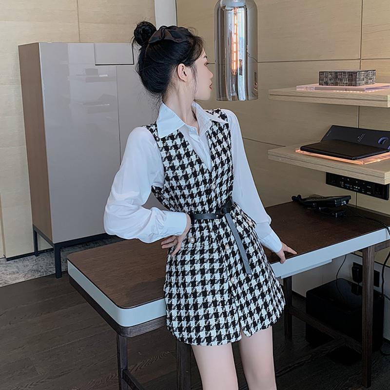 Autumn Clothing Small Fragrant Style Vest Two-Piece Set Early Autumn Womens Clothing Royal Sister Light Mature Wind-Fried Street suit Fashion for Small Men white shirt 
