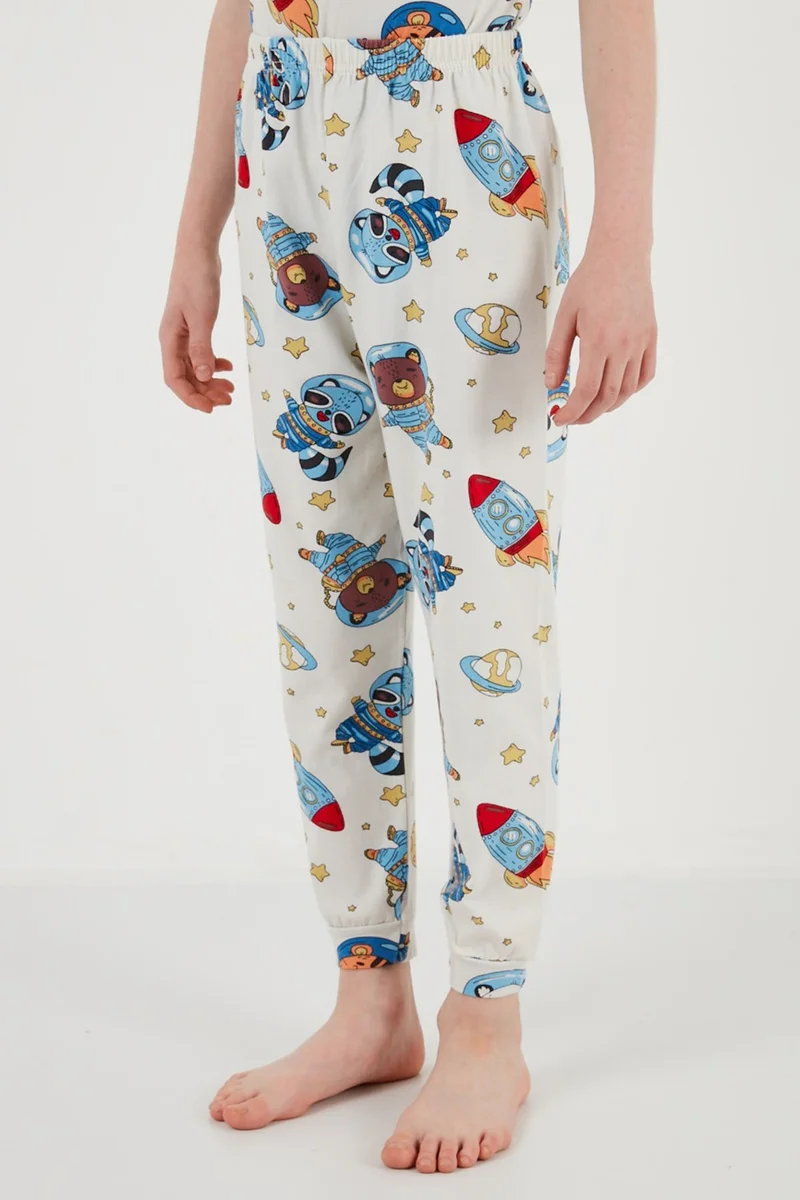 ليلا Patterned 100% Cotton Crew Neck Pajama Set Boy's Pajama Set 6651003