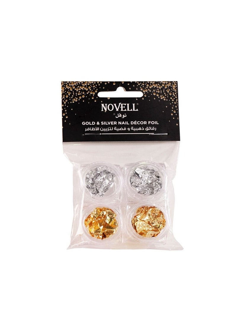 Novell Nail Art Gold and Silver Foil Set – 4-Piece LT01, Metallic Foil Flakes for DIY Manicures, Nail Decorations, and Craft Projects - Image 1