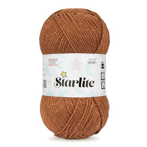 Ganga Acrowools Acrylic Starlite, 99% Anti Pill Yarn 1% Metal, Hand Knitting Yarn Oekotex Class1 Certified (Stl006-Copper), 100 Gram - Image 1