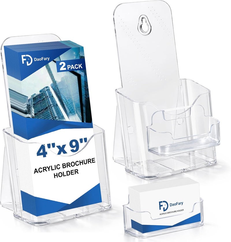 Daofary 2 Pack Acrylic Brochure Holder 4 x 9, Single Tier Brochure Stand for Pamphlets, Flyers, Magazines, Clear Acrylic Display Rack for Desk, Countertop, Wall Mount - Image 1