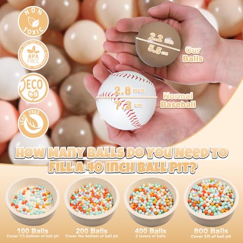 GOGOSO Ball Pit Balls for Toddlers Kids Plastic Balls for BallPit Playpen Pool Baby Play Pastel BPAFree Non Toxic Play Pastel Crush Proof Bal Pink Brown Beige 100pcs - Image 5