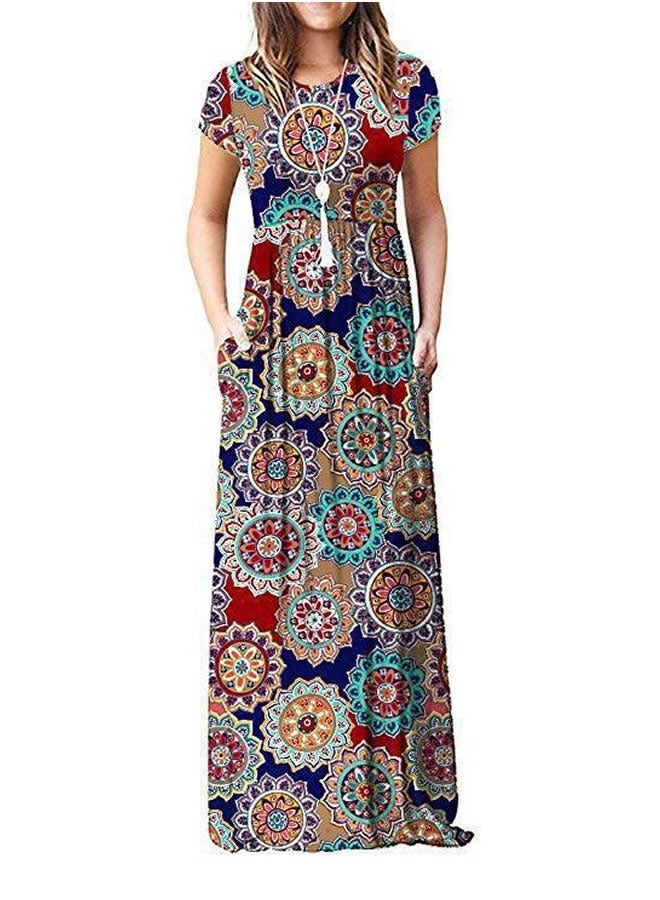 NIBEMINENT Women's Summer Short Sleeve Loose Maxi Dresses Round Neck Print Long with Pockets Annual Ring Orchid - Image 1