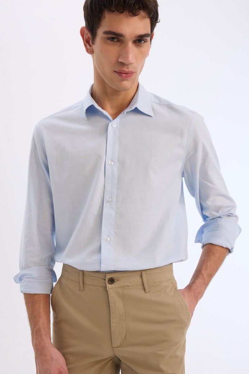 DeFacto Blue Man Regular Fit Polo Collar Long Sleeve Shirt Casual - Image 4