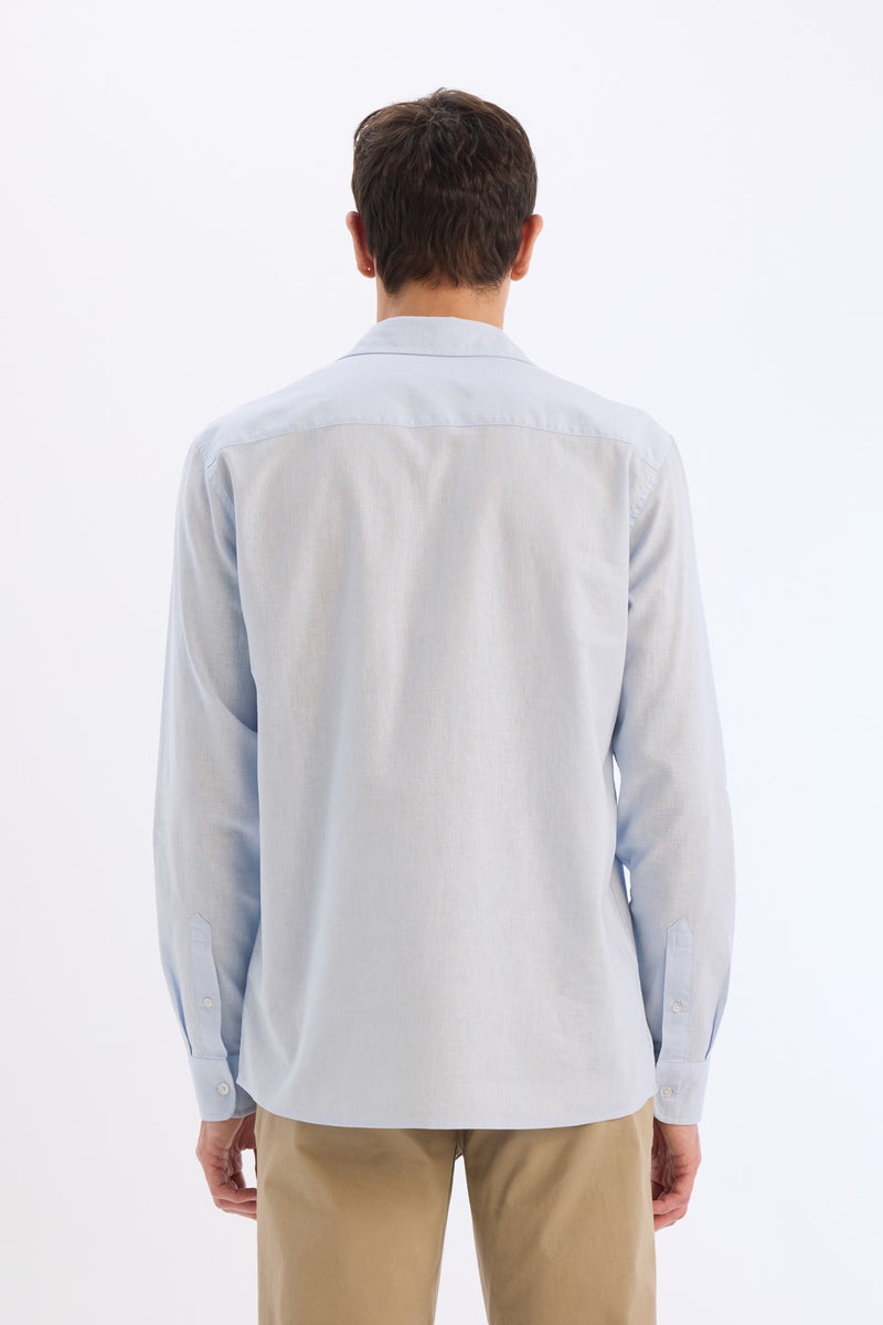 DeFacto Blue Man Regular Fit Polo Collar Long Sleeve Shirt Casual - Image 3