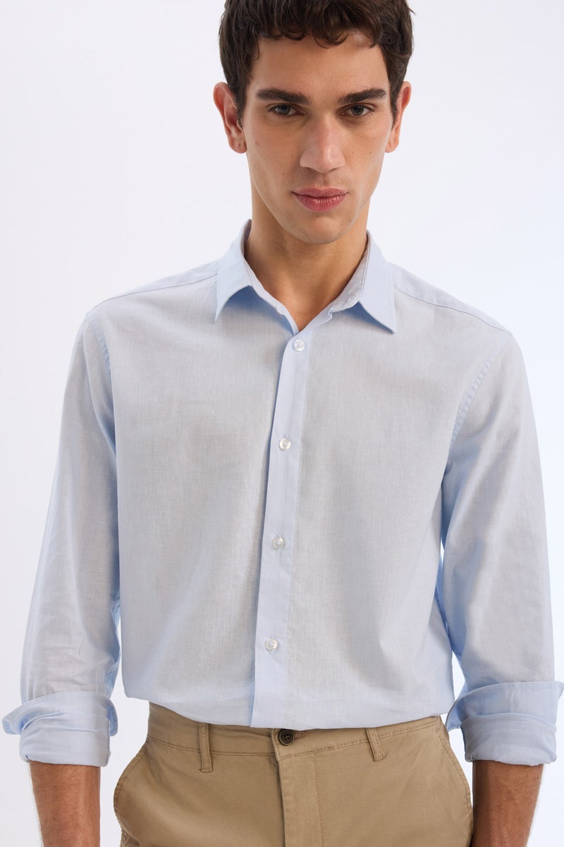 DeFacto Blue Man Regular Fit Polo Collar Long Sleeve Shirt Casual - Image 1