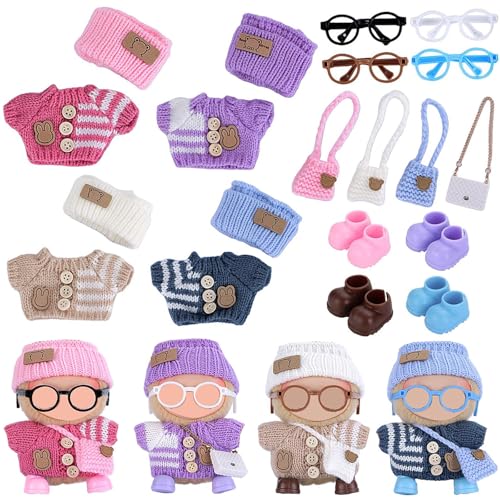 Ezcora Knitting Outfit Set for 17cm Dolls 4 Cozy Sweaters with Hats Shoes Glasses Bags 67Inch Doll Accessories Gift Idea No Dolls - Image 1