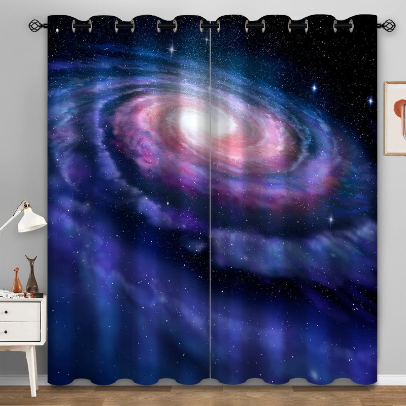 Aimego Galaxy Blackout Curtains Outer Space Universe Nebula Starry Sky Solar Planet Window Drapes Decor for Kids Boys Teens Bedroom Grommet Top Room Darkening Curtains 2 Panel Set 52X84