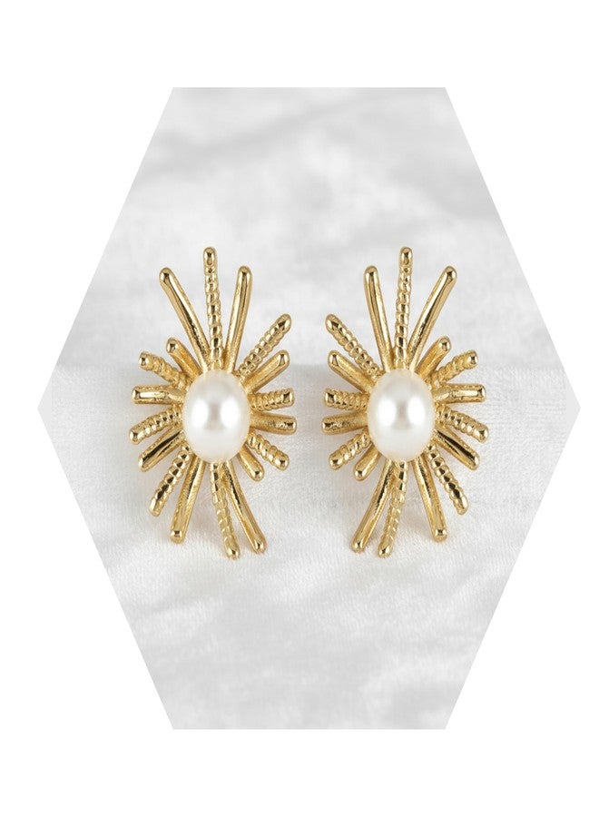 MEENAZ Flower earrings set for women stylish earinging western Stylish Pearl Chunky Golden Dainty Big Huggie Hoop Earrings | Aesthetic Drop Ear rings long Korean Fashion Jewellery for Women Girls 221 - Image 1