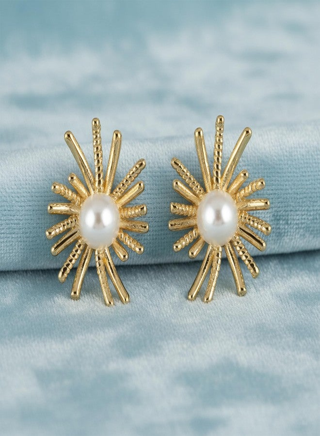 MEENAZ Flower earrings set for women stylish earinging western Stylish Pearl Chunky Golden Dainty Big Huggie Hoop Earrings | Aesthetic Drop Ear rings long Korean Fashion Jewellery for Women Girls 221 - Image 3