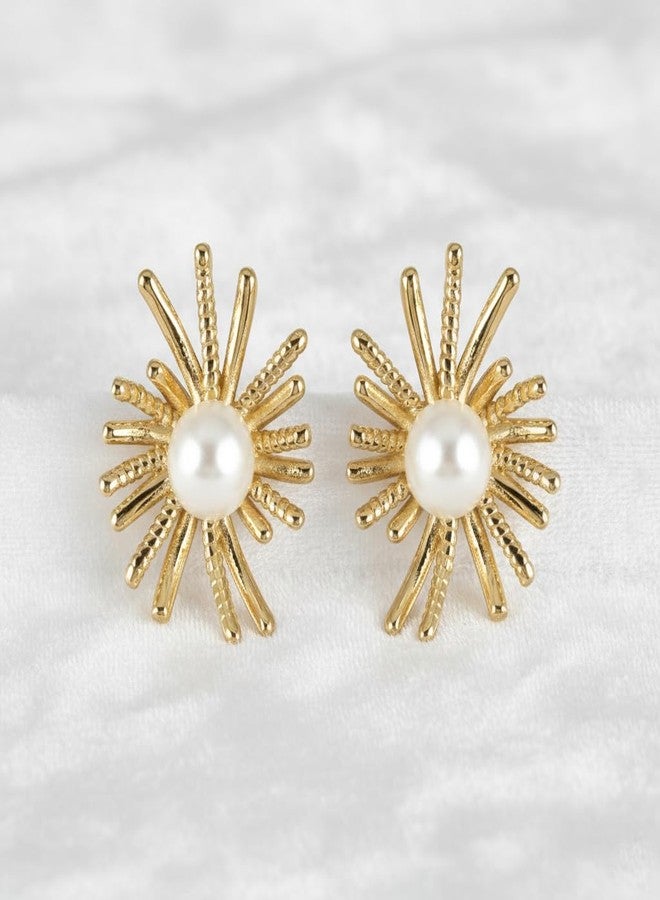 MEENAZ Flower earrings set for women stylish earinging western Stylish Pearl Chunky Golden Dainty Big Huggie Hoop Earrings | Aesthetic Drop Ear rings long Korean Fashion Jewellery for Women Girls 221 - Image 4