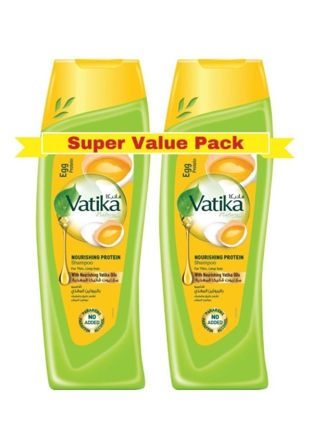 Vatika Naturals Nourishing Egg Protein Shampoo 2x400 ml |For Thin & Limp Hair | With Nourishing Vatika Oils | Super Value Pack of 2 - Image 1