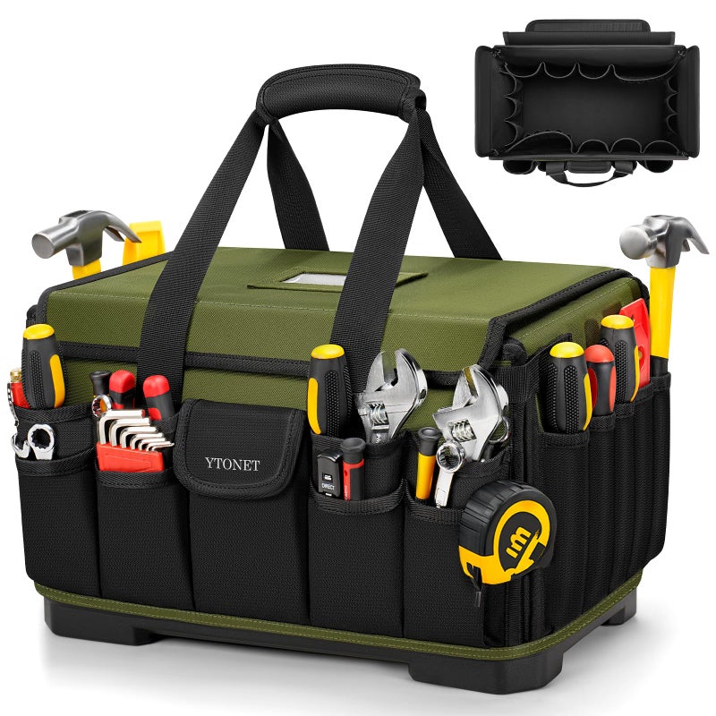 Ytonet Heavy Duty Tool Bag 16-Inch, 46 Pockets Electrician Tool Bag for men with Hard Bottom & Waterproof Pocket, 1680D Tear-Proof Toolbox Organizer for HVAC Mechanic, Father Day Dad Birthday Gift - Image 1