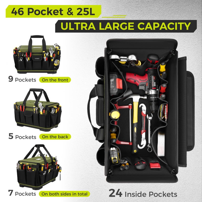 Ytonet Heavy Duty Tool Bag 16-Inch, 46 Pockets Electrician Tool Bag for men with Hard Bottom & Waterproof Pocket, 1680D Tear-Proof Toolbox Organizer for HVAC Mechanic, Father Day Dad Birthday Gift - Image 3