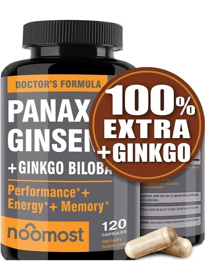 NooMost Men's and Women's Korean Red Panax Ginseng with Ginkgo Biloba, 120 Vegan Capsules - Image 1