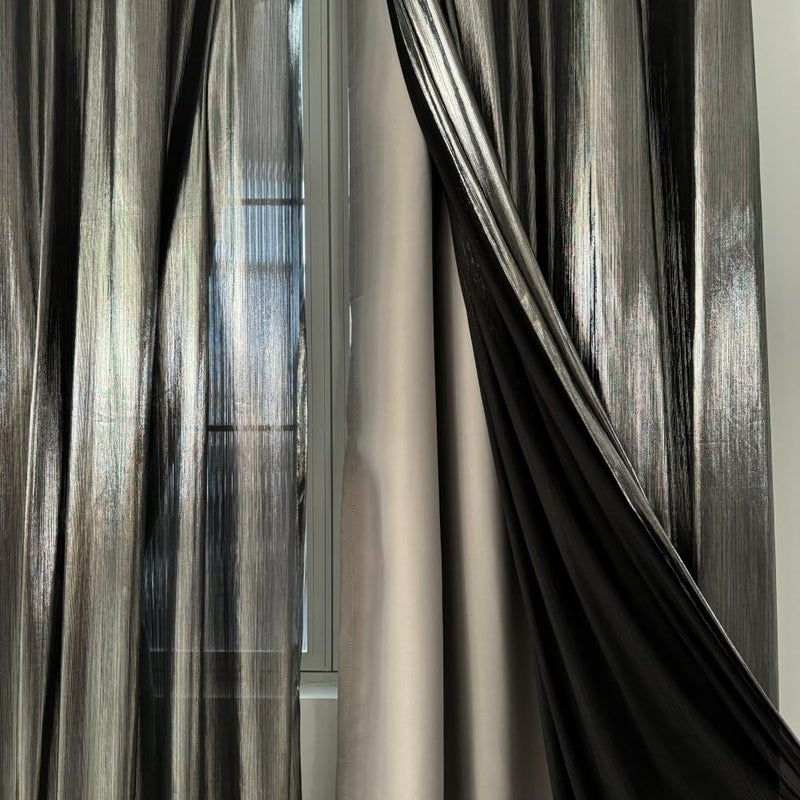 Amidoudou 1 Pair Double Layer Blackout Curtains for Bedroom Luxury Shiny Curtains for Living Room Shimmer Curtains (Grey,54x90 Inch) - Image 4