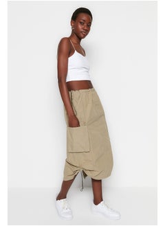 trendyol Khaki-White 2-Pack Cotton Spaghetti Straps Crop, Stretchy Knit Undershirt TWOSS21AL0196  - Image 3