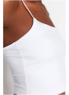 trendyol Khaki-White 2-Pack Cotton Spaghetti Straps Crop, Stretchy Knit Undershirt TWOSS21AL0196  - Image 5