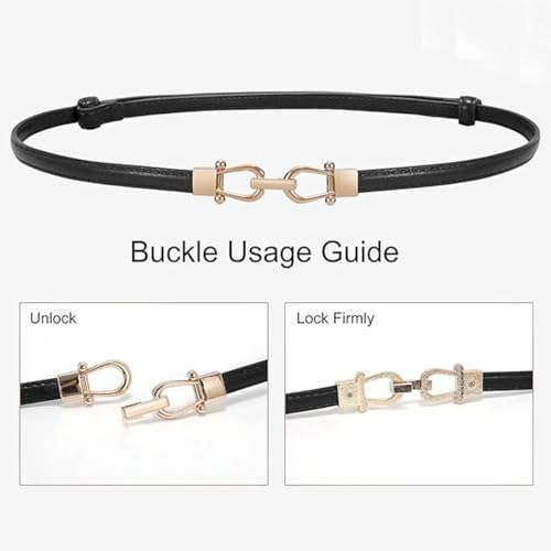 Preptep Women 2 Pack Skinny Belt for Dress,Thin Waist Belt - Adjustable Leather Belt with Gold Buckle - Image 2