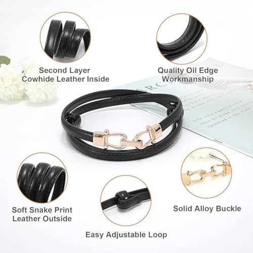 Preptep Women 2 Pack Skinny Belt for Dress,Thin Waist Belt - Adjustable Leather Belt with Gold Buckle - Image 3