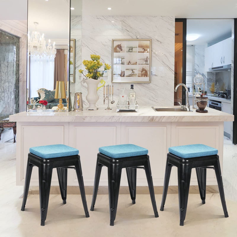 BUYUE BUYUE Friendly Woven Fabric Magnetic Bar Stool Cushion 1 Piece  Enhanced Anti-Slip Breathable Small Chair Seat Pad for Caf? Bistro Stackable Metal Stool (Square  Light Blue  1) - Image 2