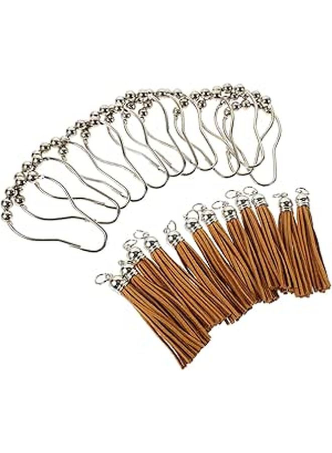 Black Rustproof Shower Curtain Hooks 12Pcs with Tassel for Bathroom Rod Easy Open Close - Image 1