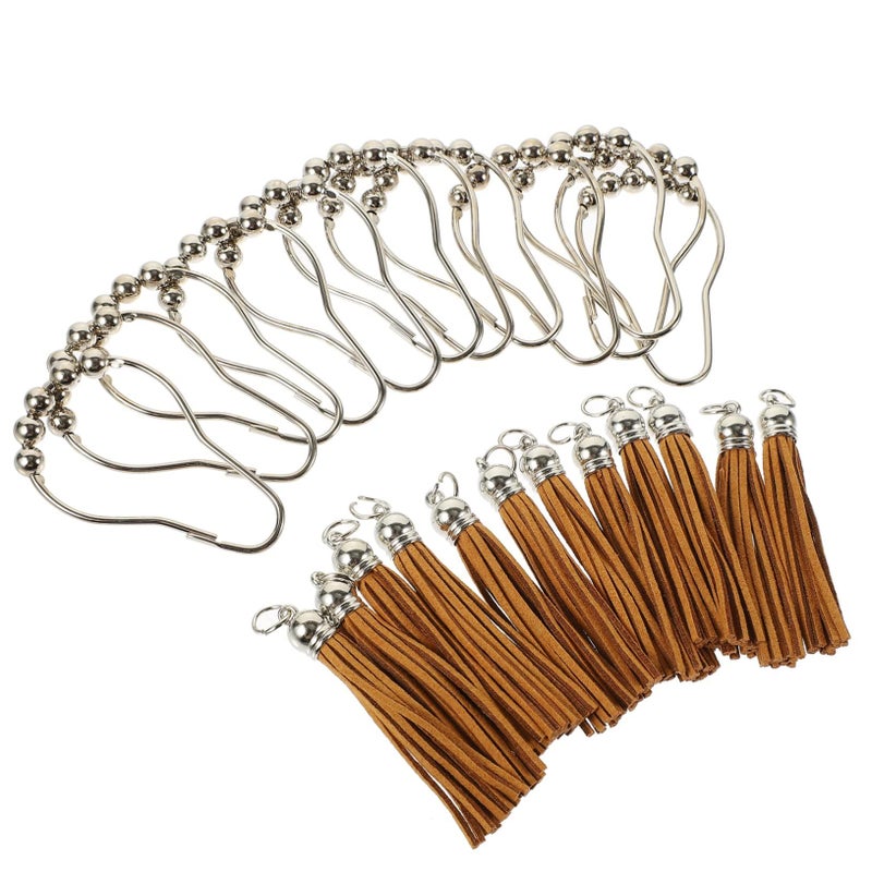 Black Rustproof Shower Curtain Hooks 12Pcs with Tassel for Bathroom Rod Easy Open Close - Image 2