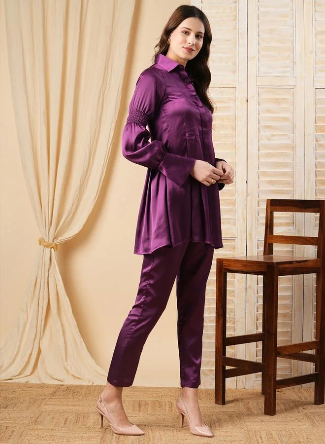 Mish All-Over Pleated Shirt & Solid Pants Co-Ords Set by Styli